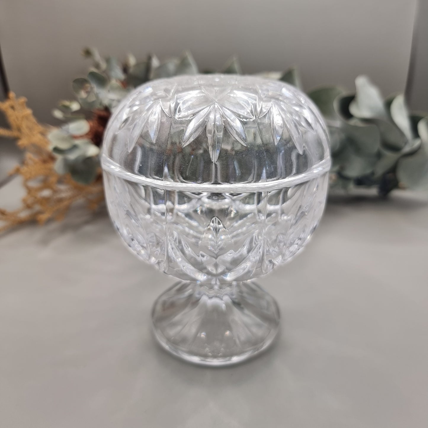 Vintage crystal lidded bonbon candy dish