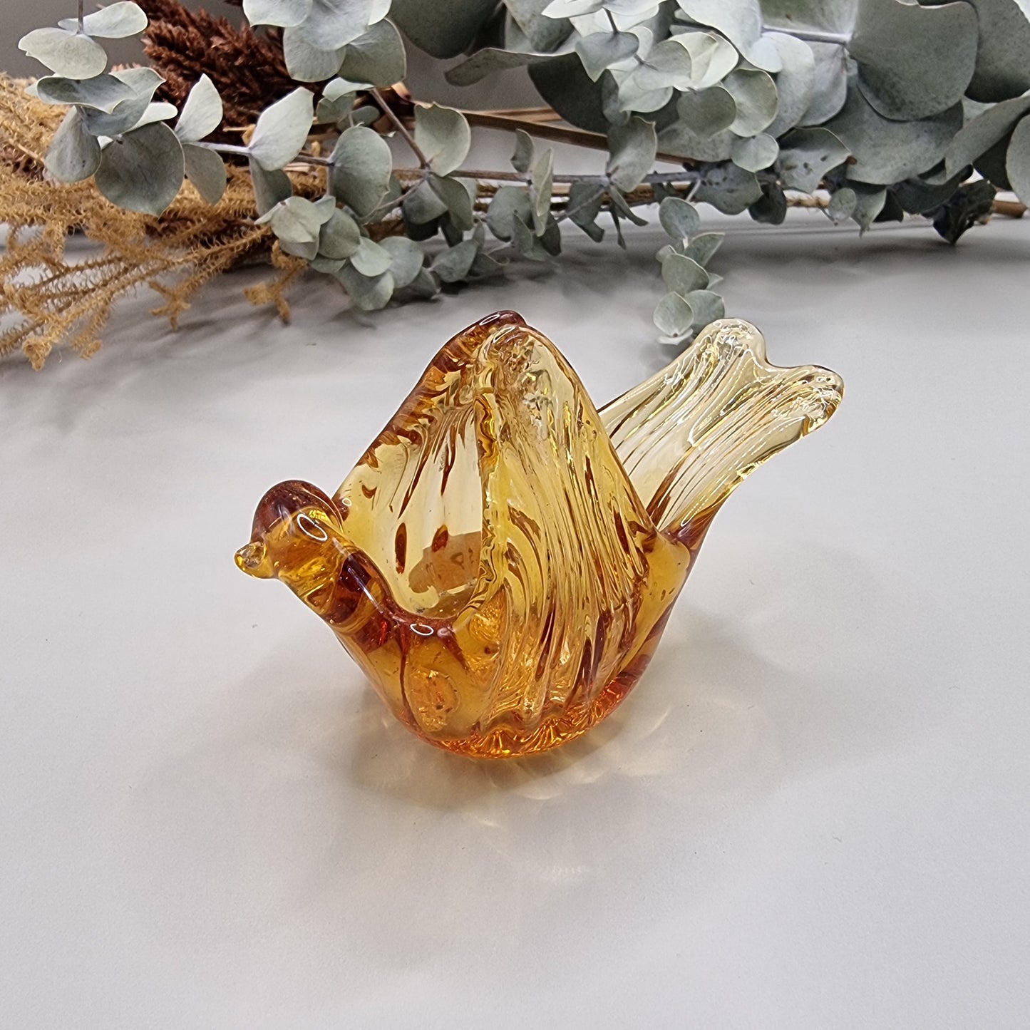 Vintage gold blown glass bird bowl