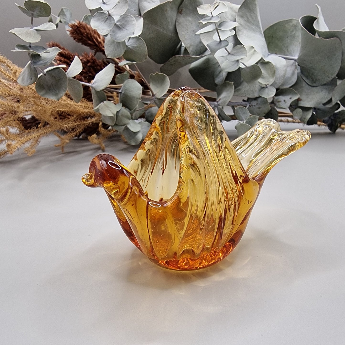 Vintage gold blown glass bird bowl