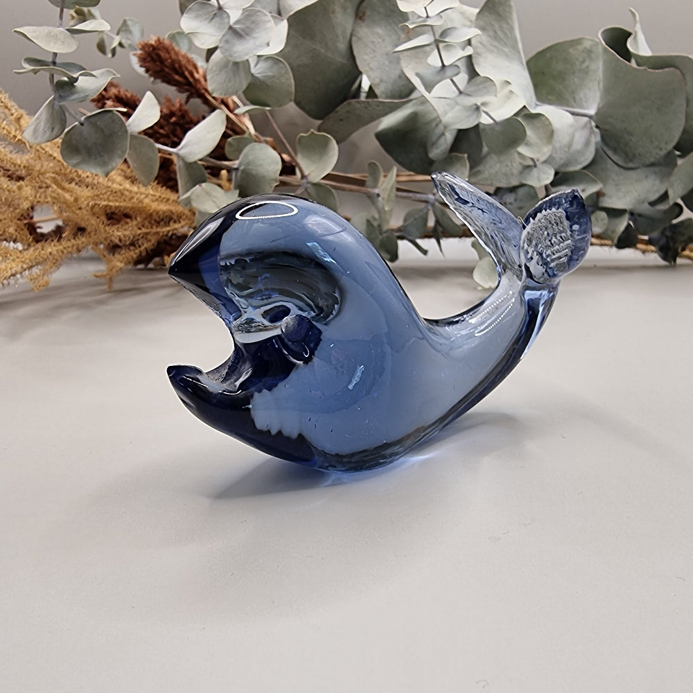 Blue hokitika art glass whale
