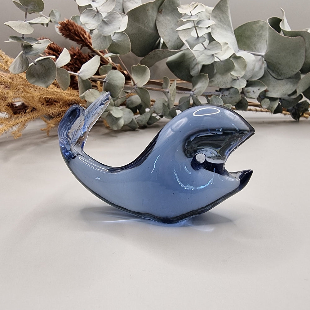 Blue hokitika art glass whale