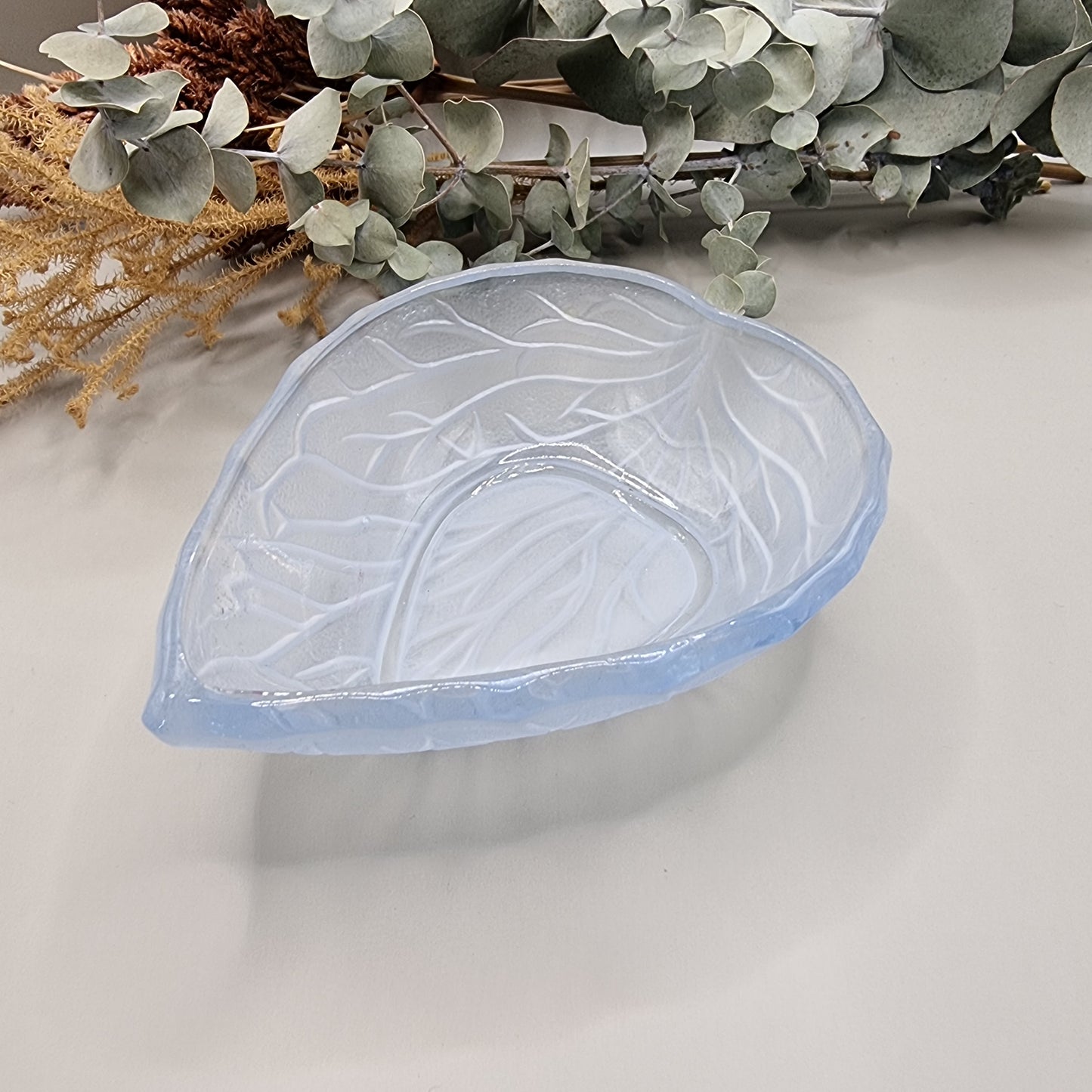 Bagley frosted blue glass leaf dish - small