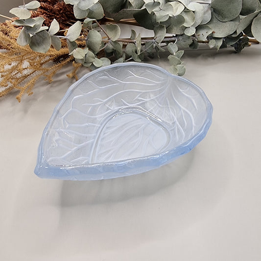 Bagley frosted blue glass leaf dish - small