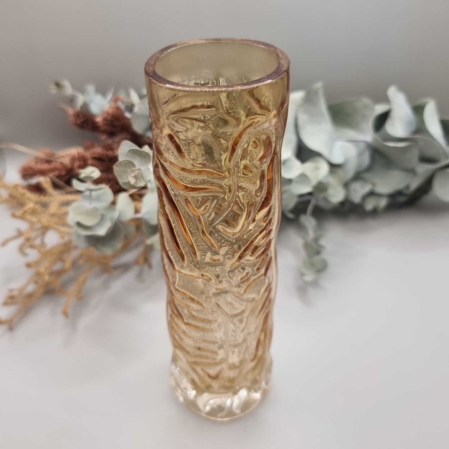 Textured amber glass vase