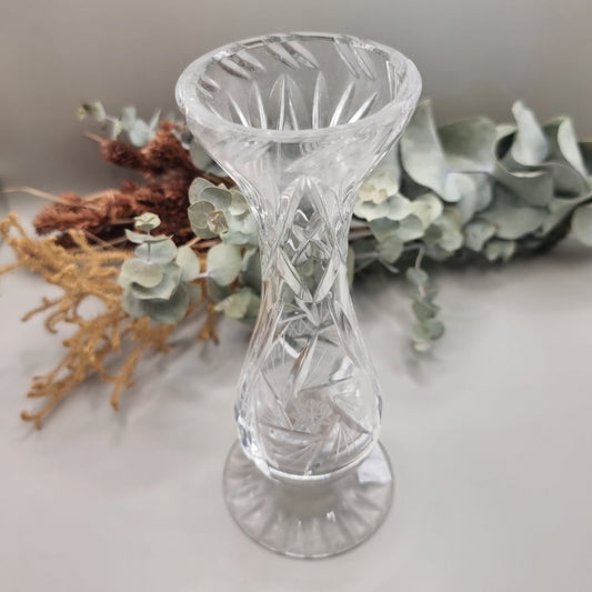 Cut crystal bud vase with flared top and starburst pattern