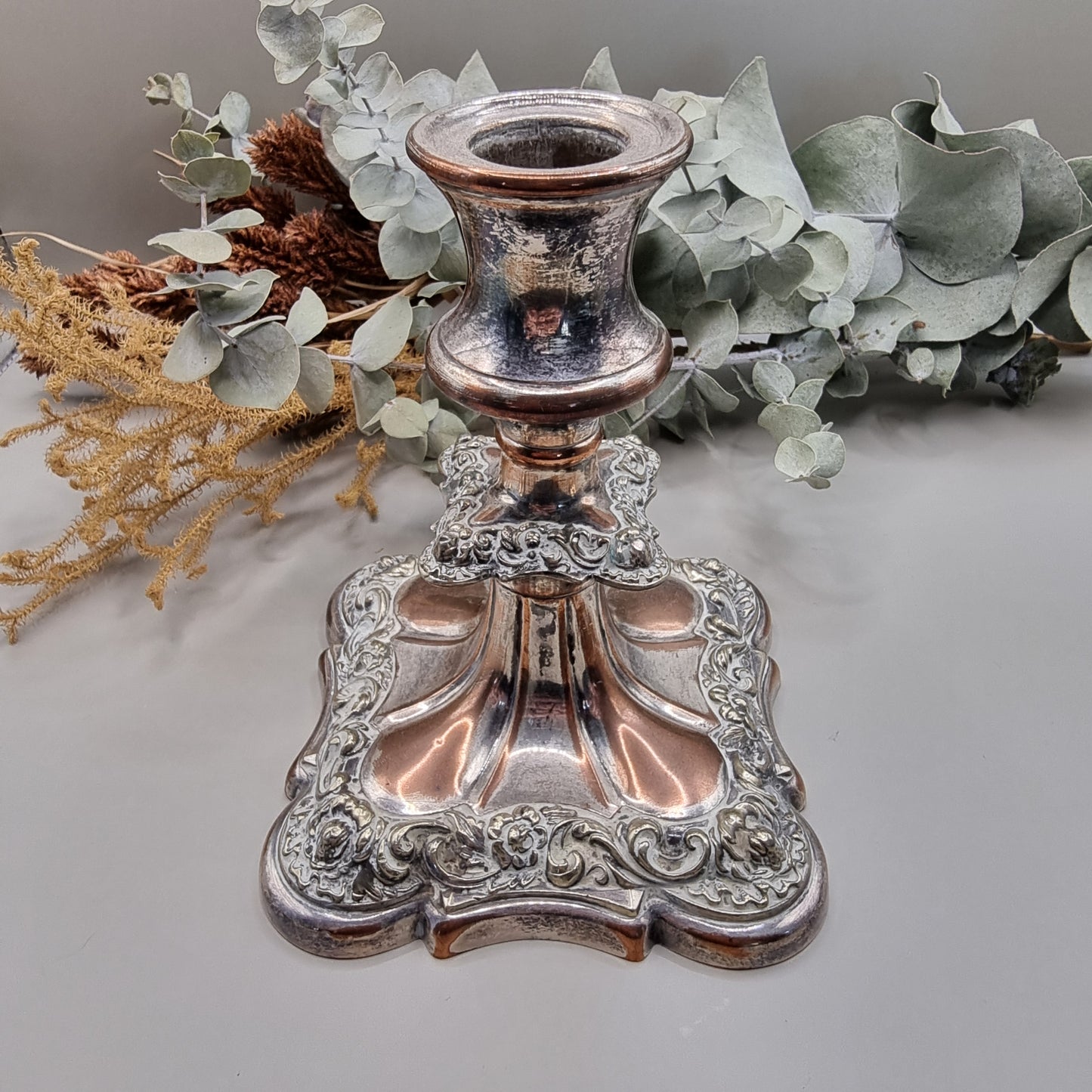 Vintage silver plated ornate candle stick holder