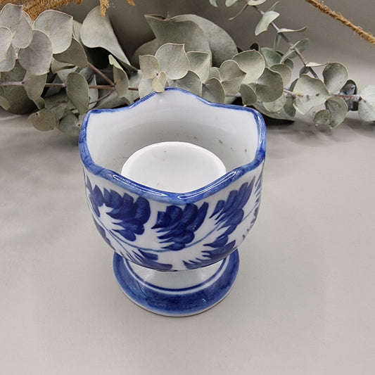 Vintage small blue & white candle holder