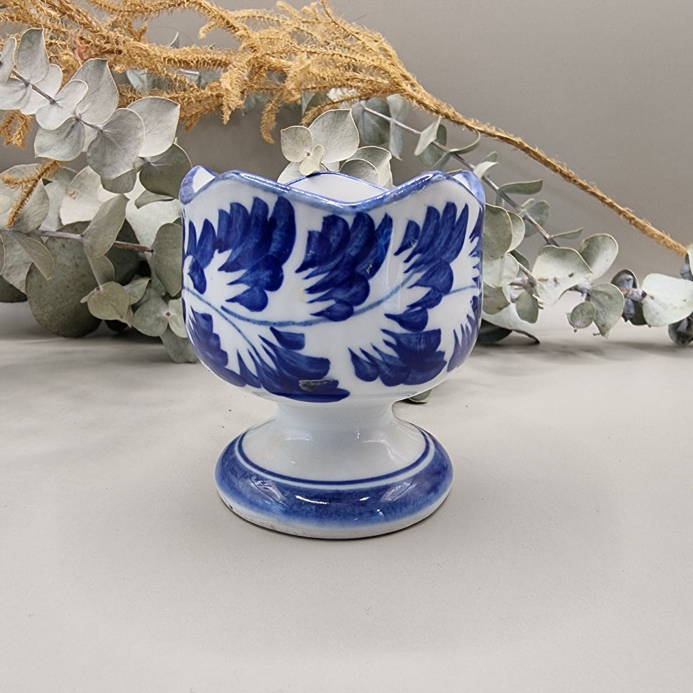 Vintage small blue & white candle holder