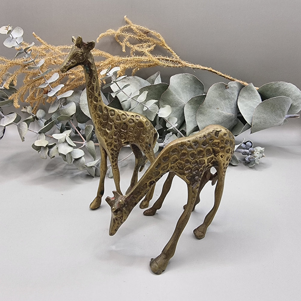 Vintage solid brass Giraffe pair