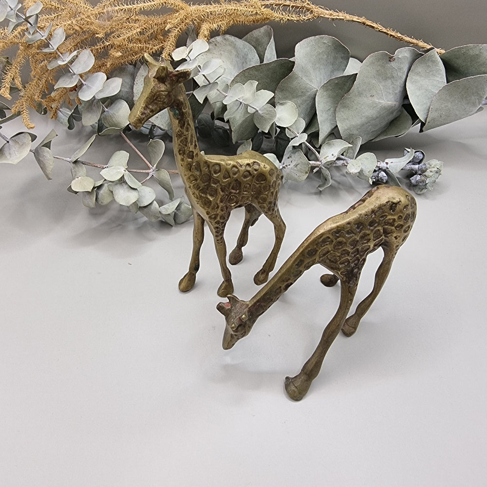 Vintage solid brass Giraffe pair