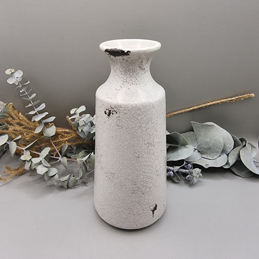 Vase with off white colour and distressed, crackled effect