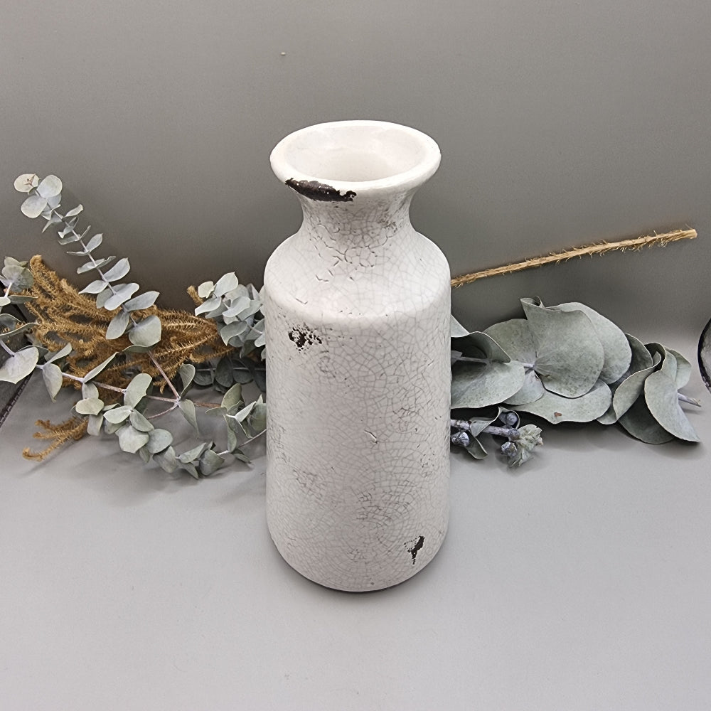Vase with off white colour and distressed, crackled effect