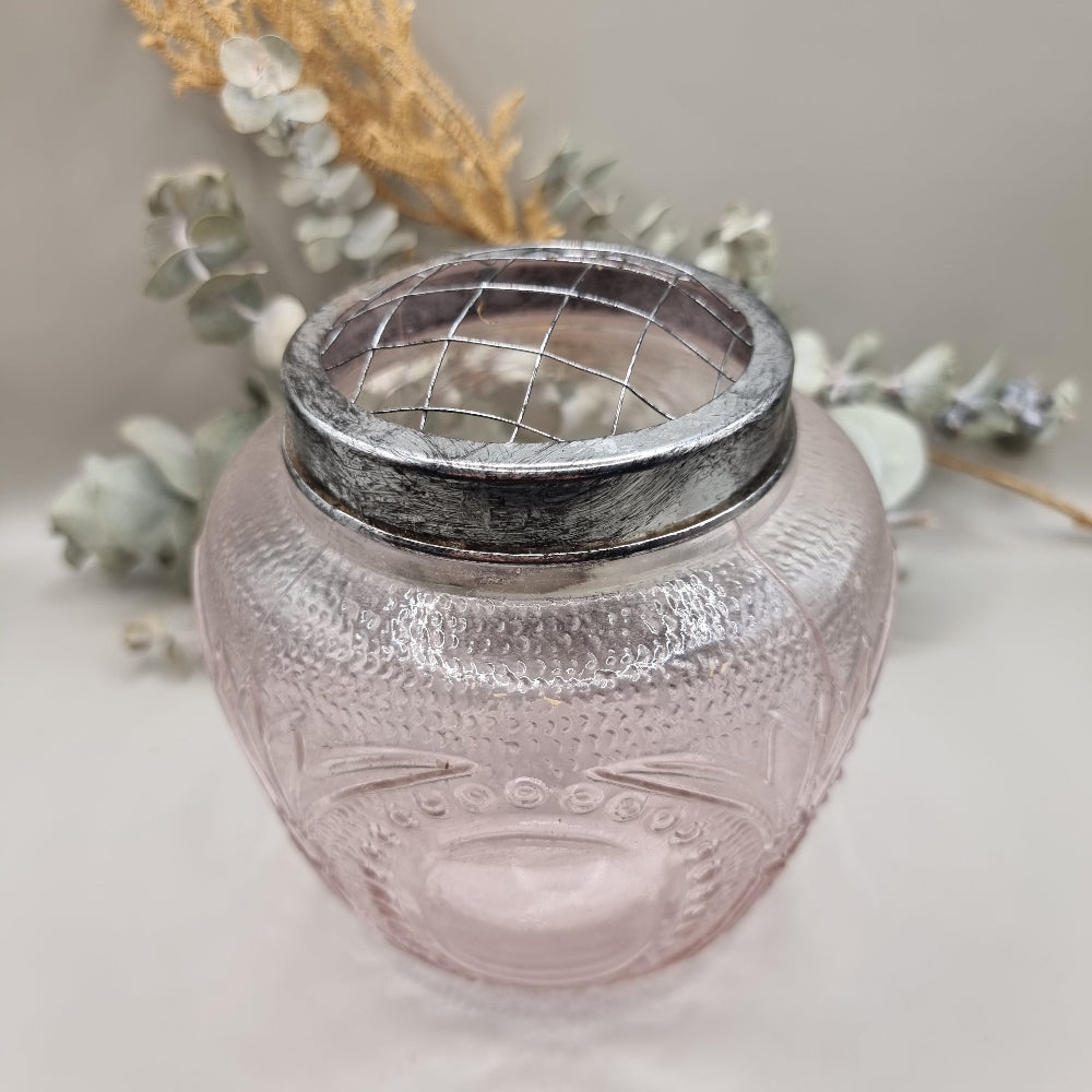 Pink glass flower frog vase