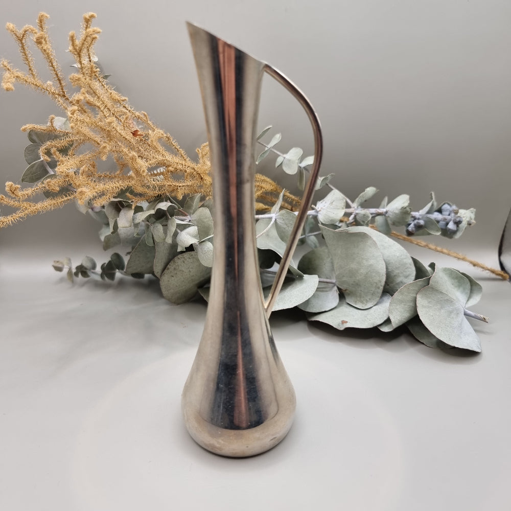 Vintage silver-plated modernist jug vase with slim curved handle