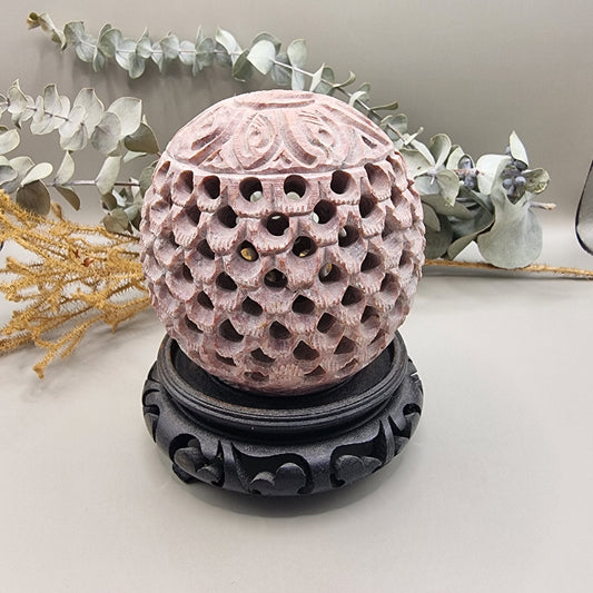 Hand carved soapstone tealight candle holder