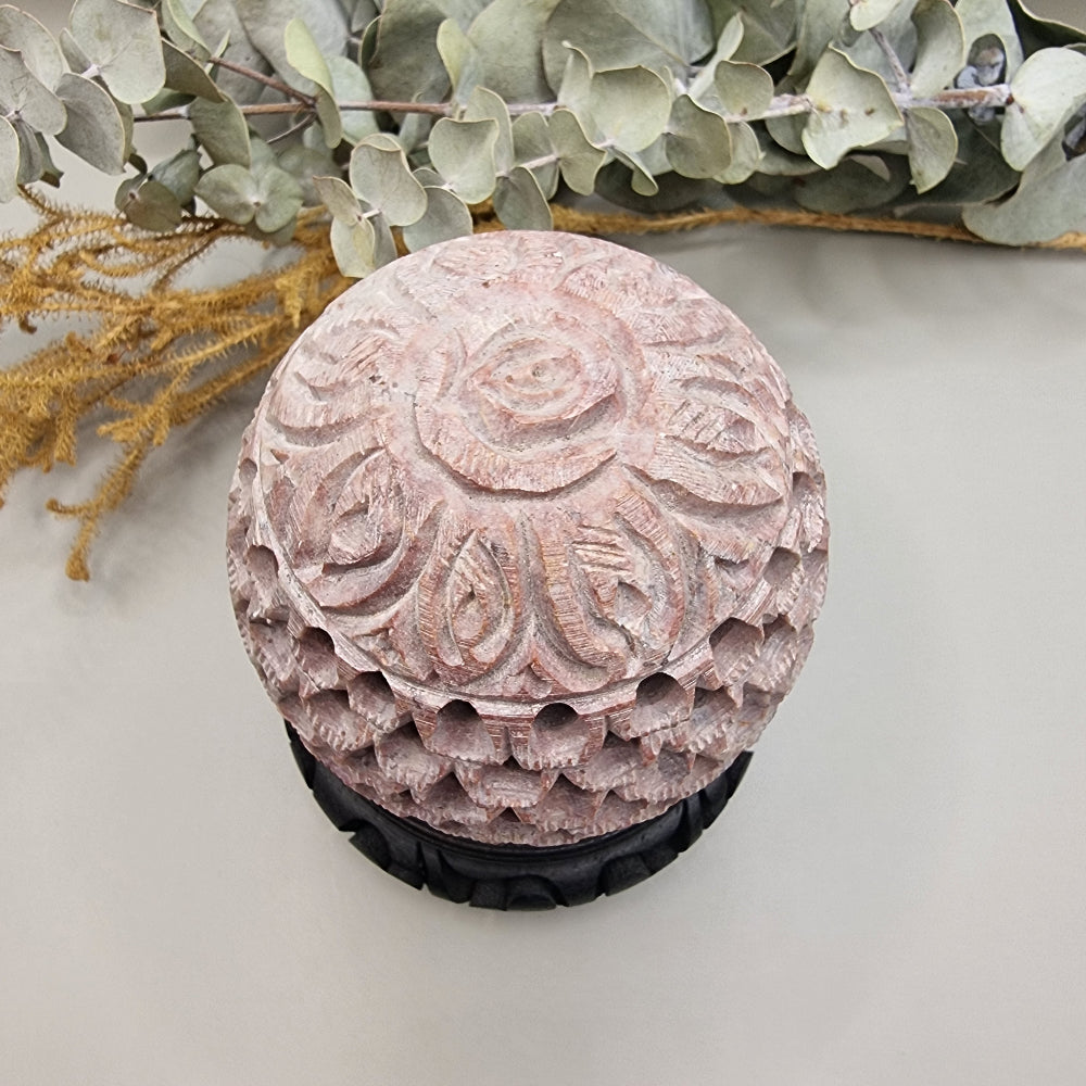Hand carved soapstone tealight candle holder