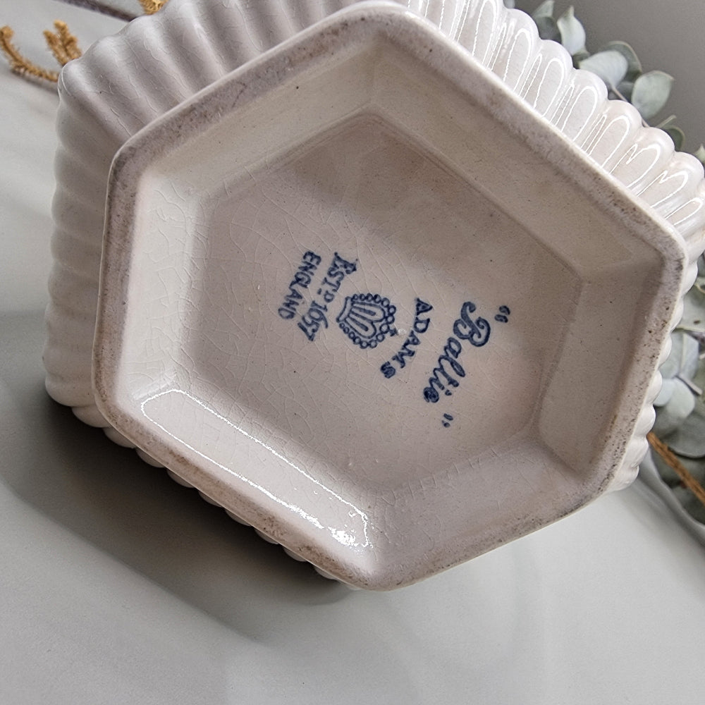 William Adams & Sons 'Baltic' blue and white creamer jug with floral design and scalloped spout.