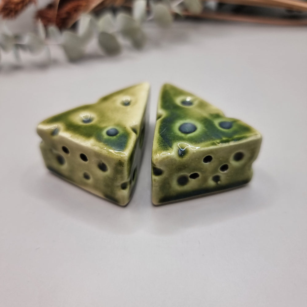 Vintage green cheese salt and pepper shakers