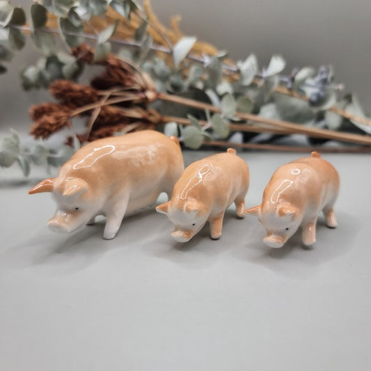 Vintage Japanese porcelain miniature pig set