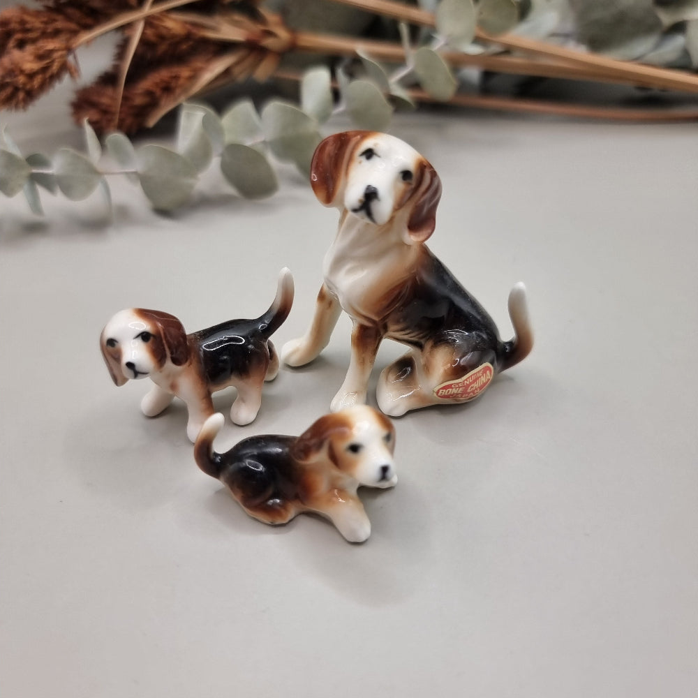 Vintage Japanese porcelain miniature dog set