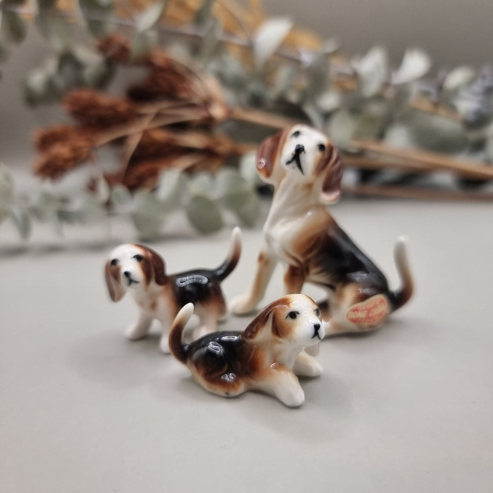 Vintage Japanese porcelain miniature dog set
