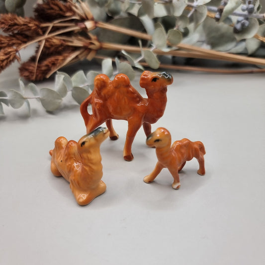 Vintage Japanese porcelain miniature camel set