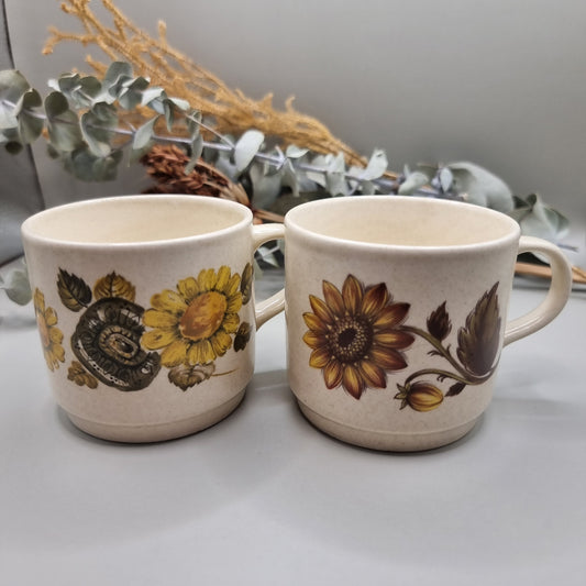 2 x retro Johnson Australia mugs with floral designs