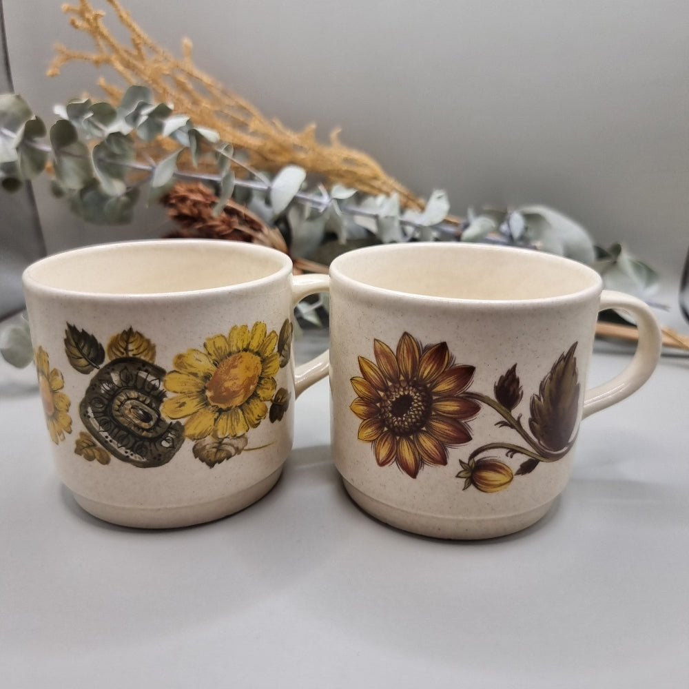 2 x retro Johnson Australia mugs with floral designs