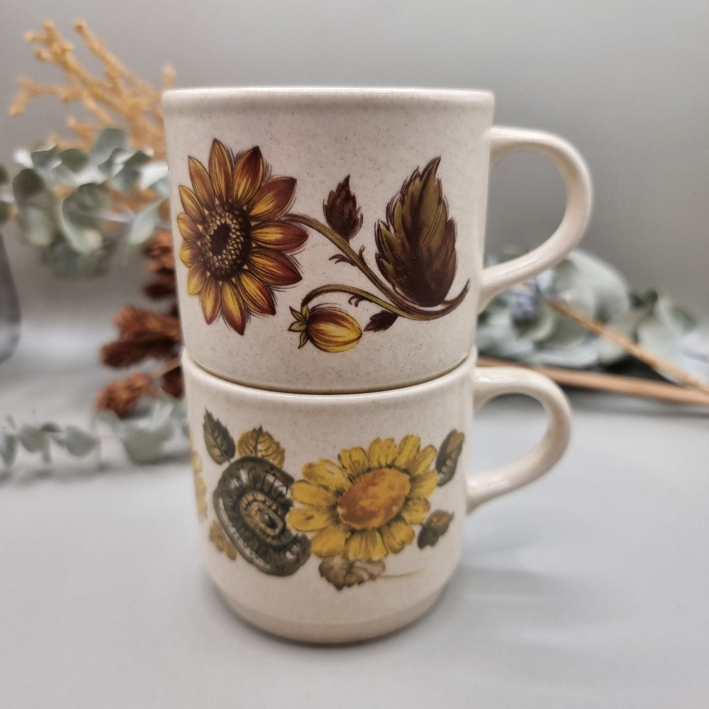 2 x retro Johnson Australia mugs with floral designs