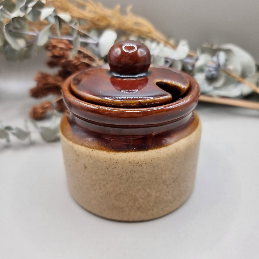 Vintage stoneware 2 tone sugar bowl