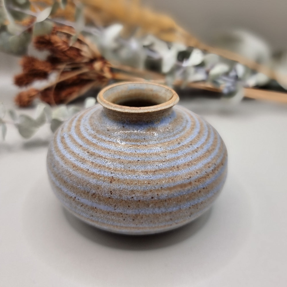 Handmade pottery blue/grey glazed bulb vase