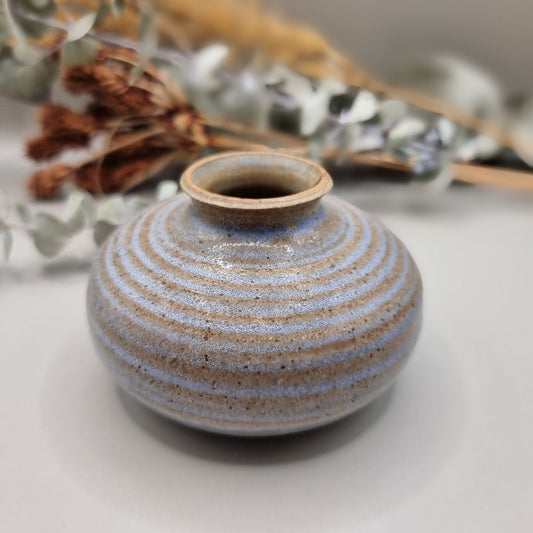 Handmade pottery blue/grey glazed bulb vase