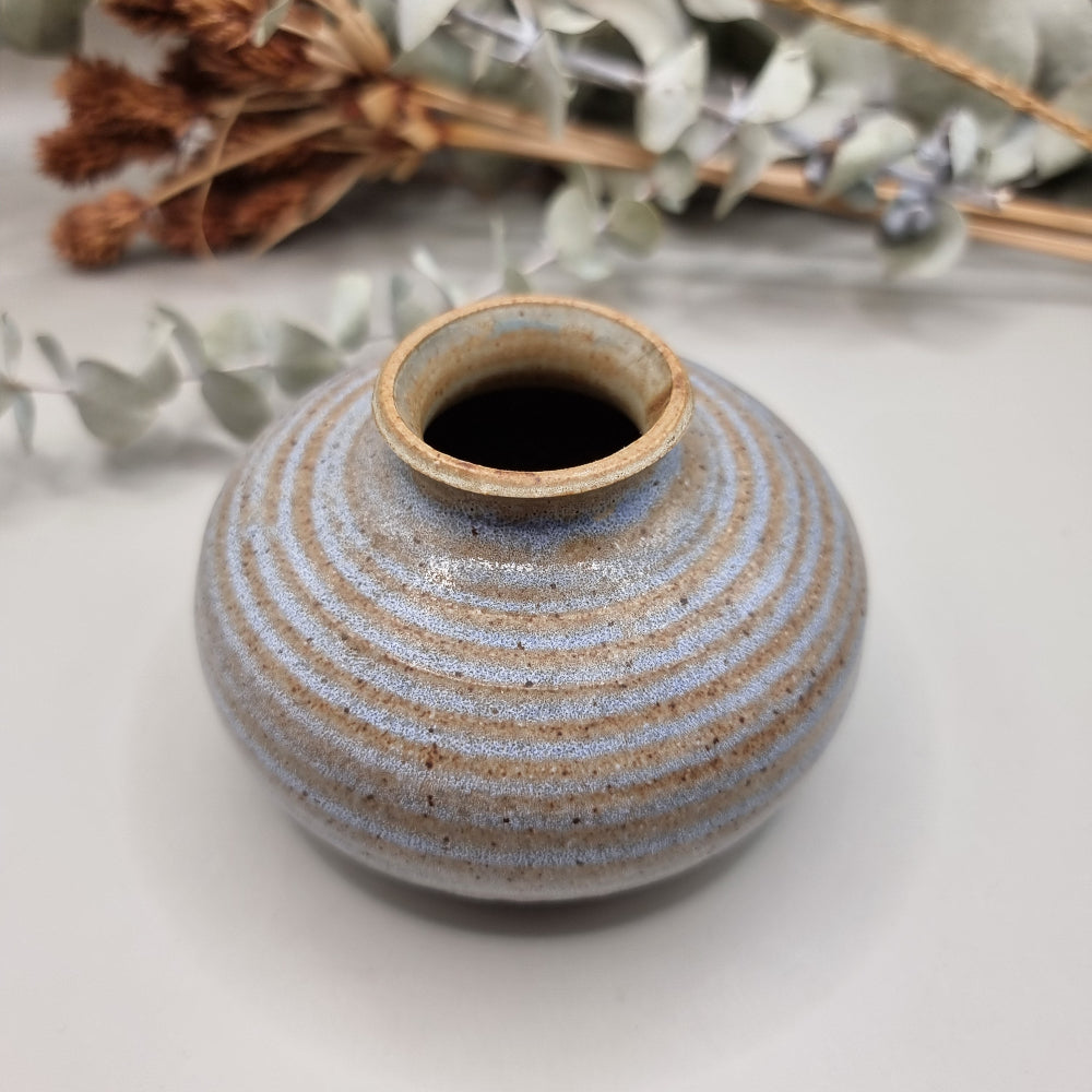 Handmade pottery blue/grey glazed bulb vase