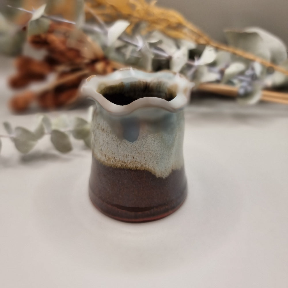 NZ Studio pottery ruffle rim vase signed HB Norsewood