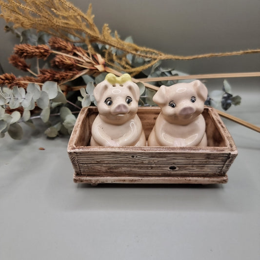 Vintage pigs in trough salt and pepper shakers