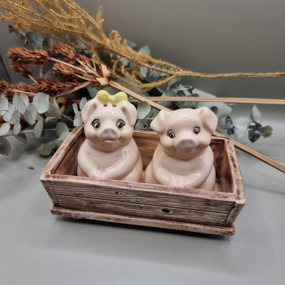 Vintage pigs in trough salt and pepper shakers