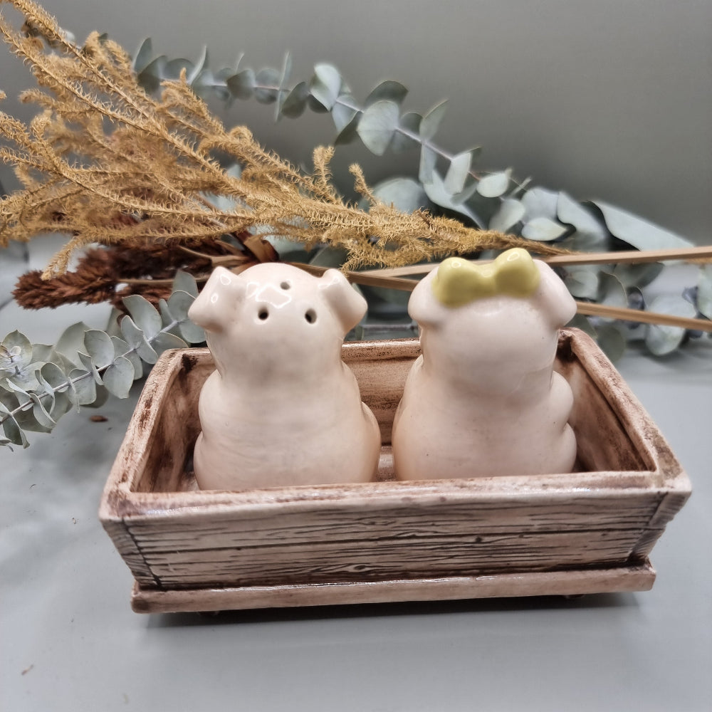 Vintage pigs in trough salt and pepper shakers