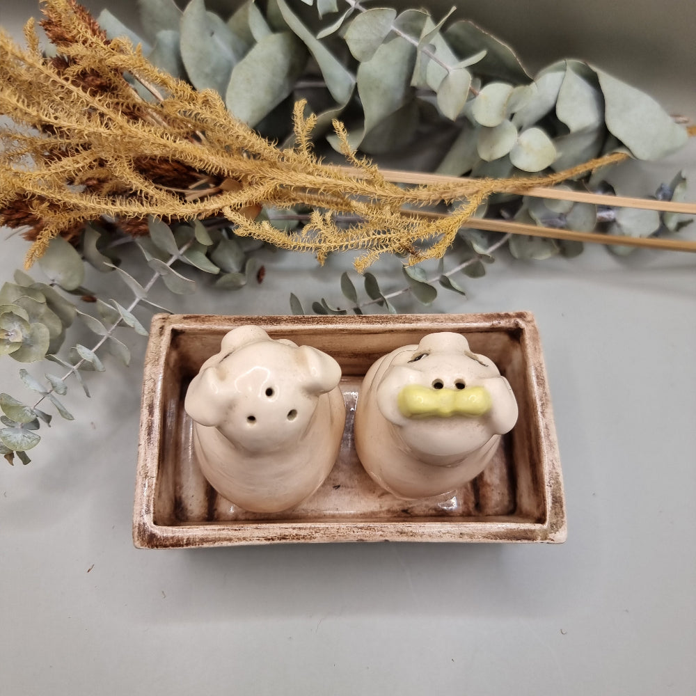 Vintage pigs in trough salt and pepper shakers