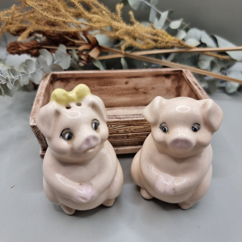 Vintage pigs in trough salt and pepper shakers