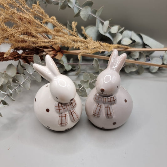 Rabbits wearing scarves salt and pepper shakers