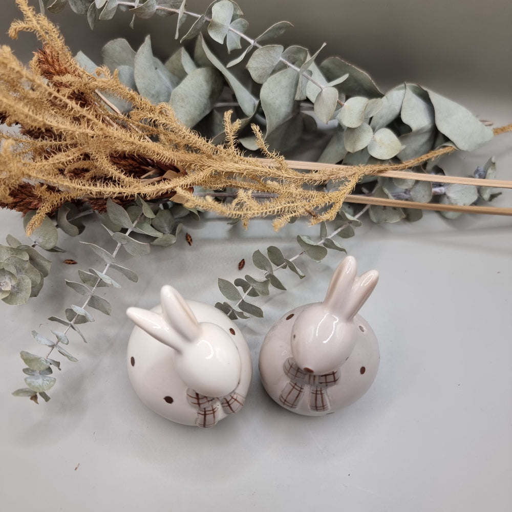 Rabbits wearing scarves salt and pepper shakers
