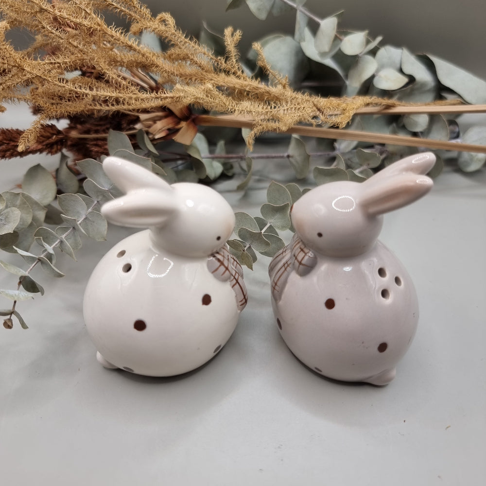 Rabbits wearing scarves salt and pepper shakers