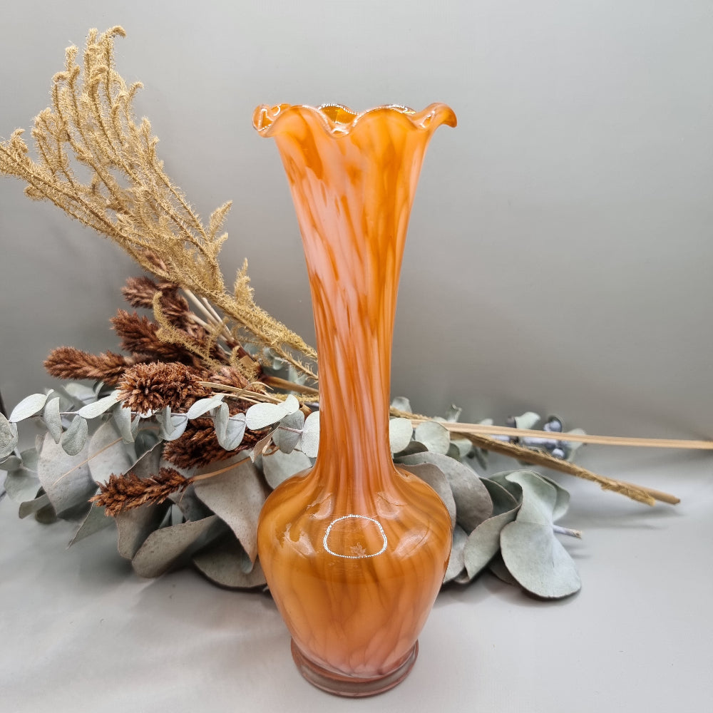 Stunning orange and white fluted glass vase