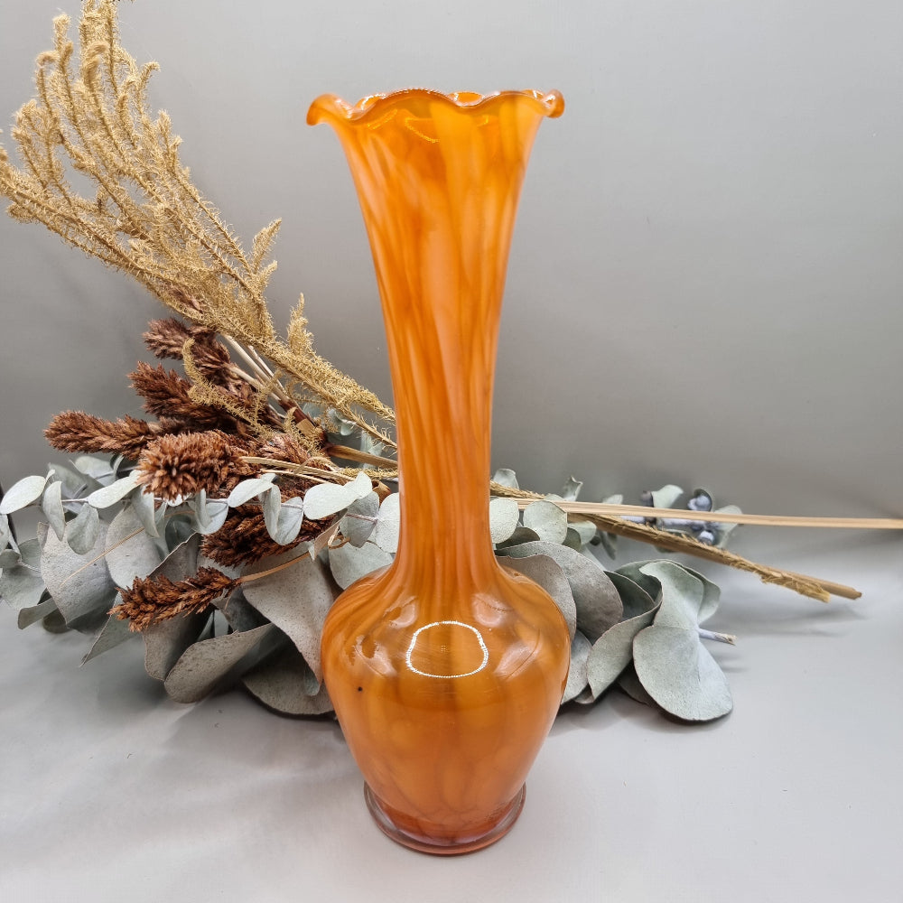 Stunning orange and white fluted glass vase