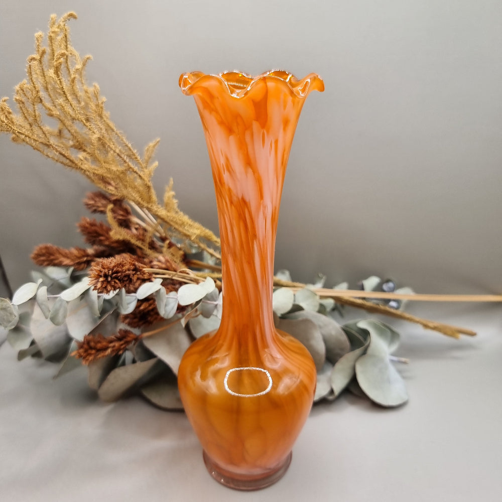 Stunning orange and white fluted glass vase