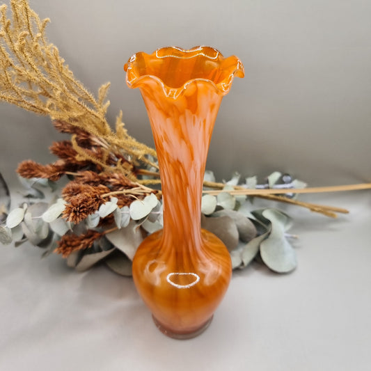 Stunning orange and white fluted glass vase