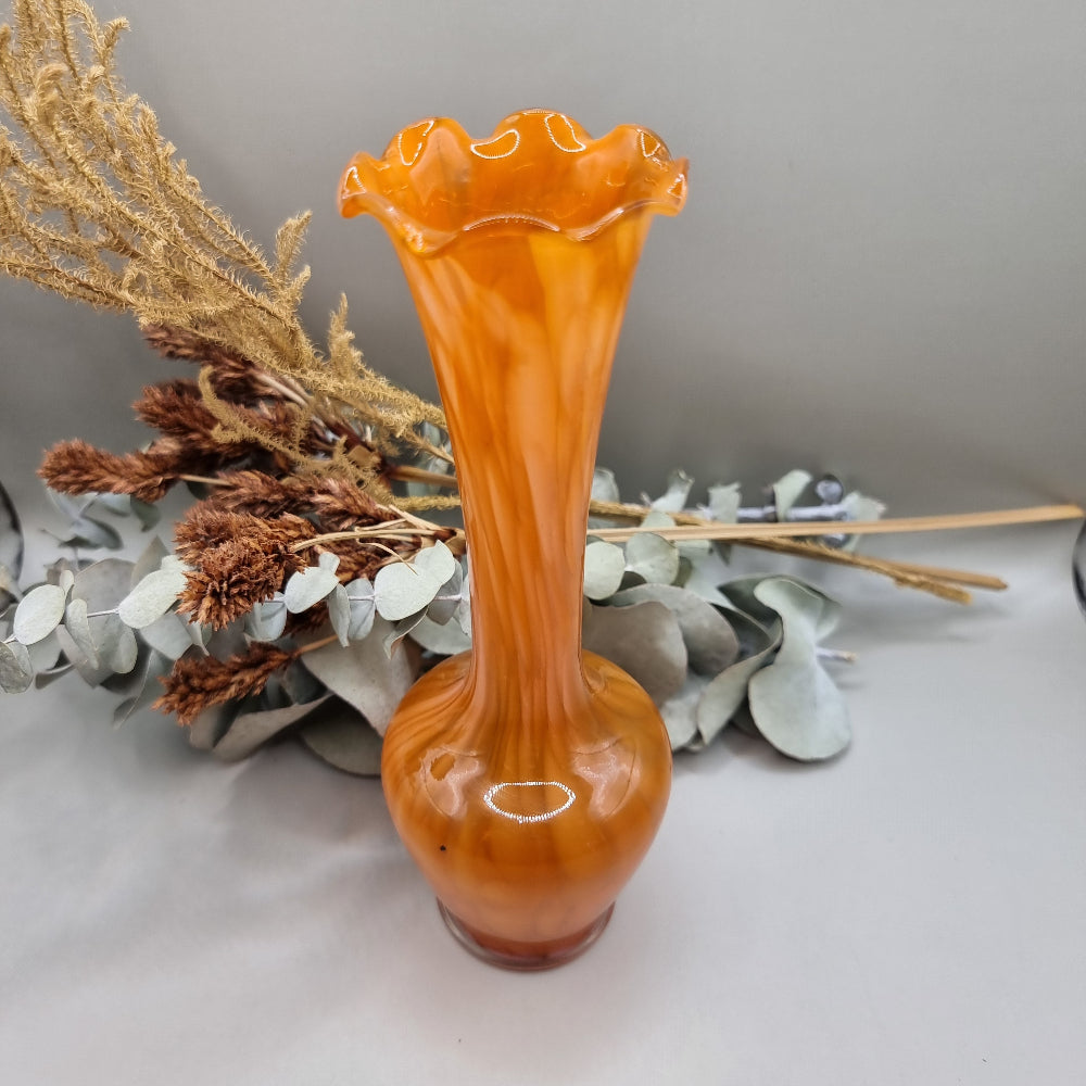 Stunning orange and white fluted glass vase