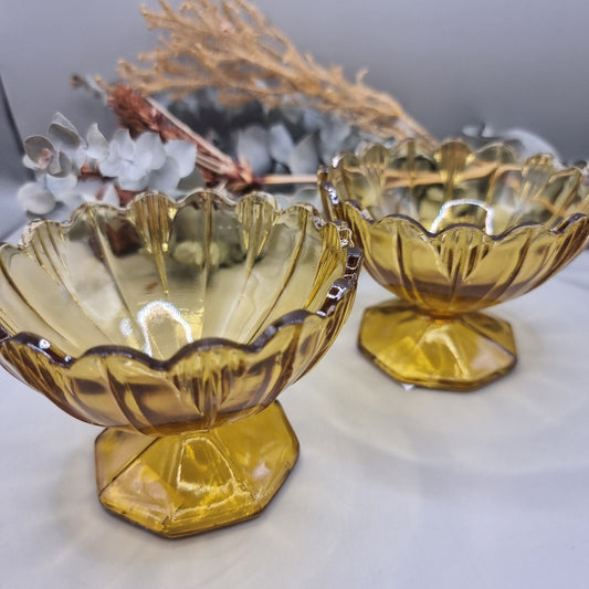 Pair of Vintage Amber Dessert Dishes