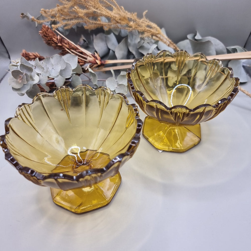 Pair of Vintage Amber Dessert Dishes