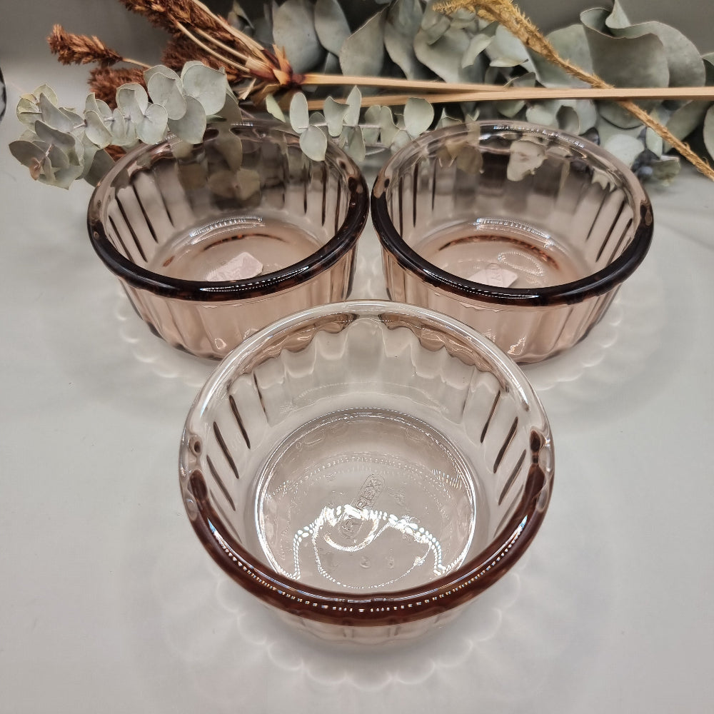 Set of 3 vintage pink glass ramekins